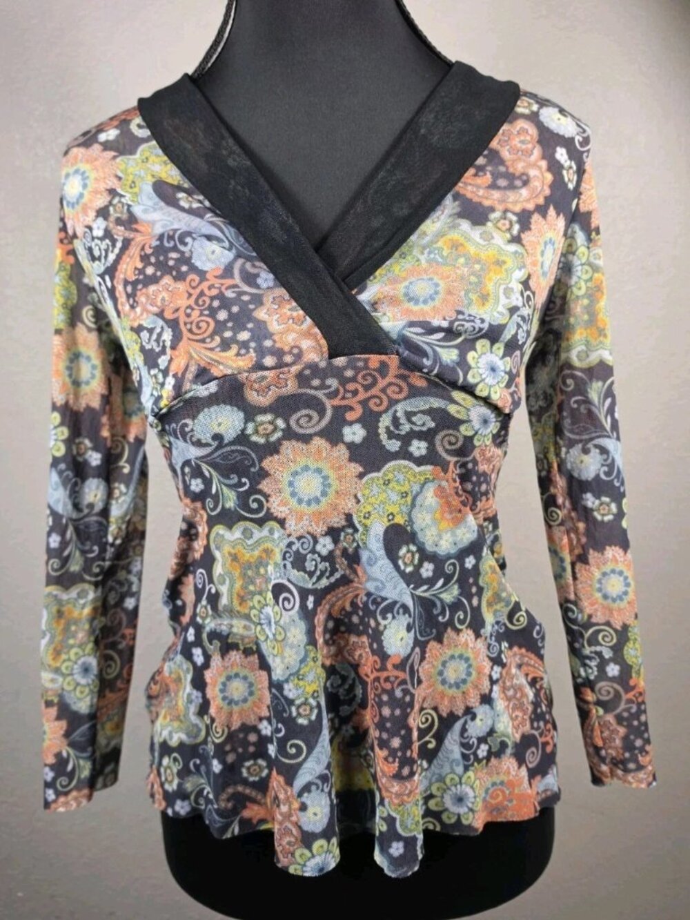 Daisy & Clover Petites Retro Y2k Babydoll Sheer Floral Blouse Size XS EUC